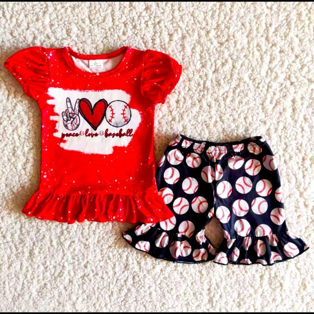Peace, Love and Baseball 2 piece set for toddler girl